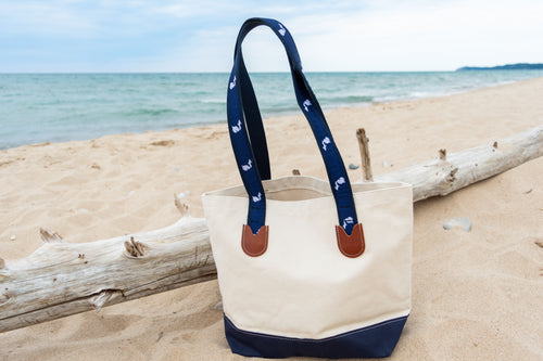 Medium Canvas Tote with State of Michigan Handles