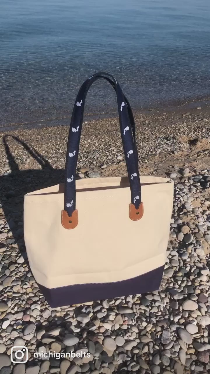 Medium Canvas Tote with State of Michigan Handles
